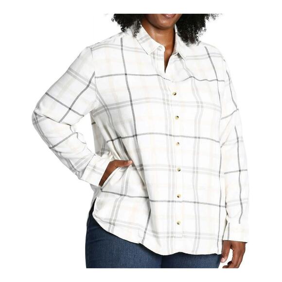 NEW Jach's Girlfriend 3XL Plus Soft Flannel Shirt Checkered Gray Pockets Comfy - Picture 2 of 12